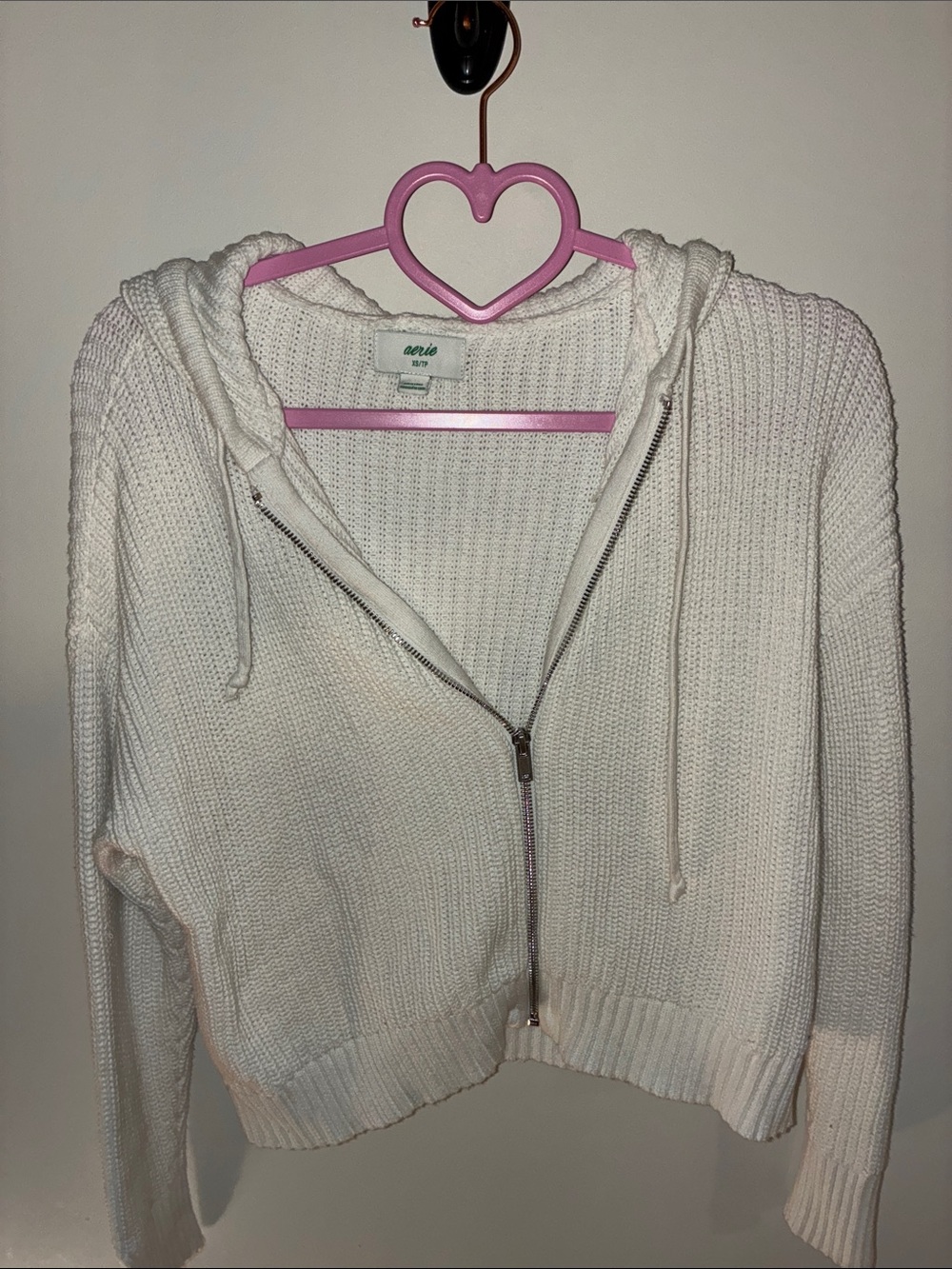 aerie Cream Knit Zip Hoodie with Hood